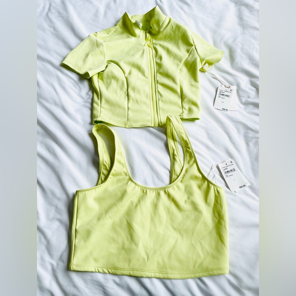 NWT Good American swim tops set, sz 2/3 Key lime yellow. Orig $149+